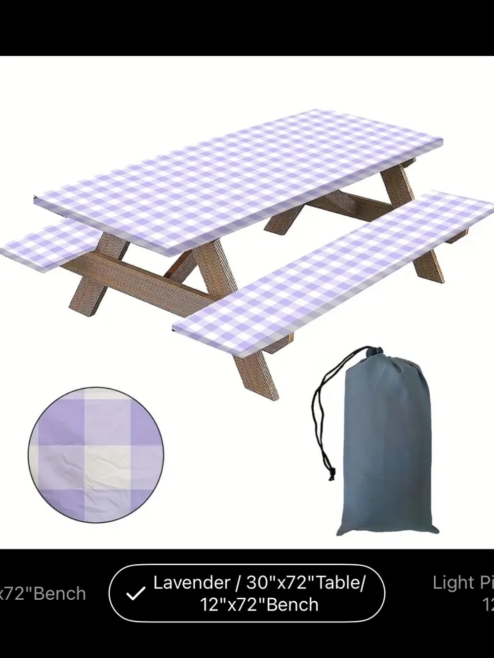 Lavender Check Picnic Table and Bench Covers - Brand: